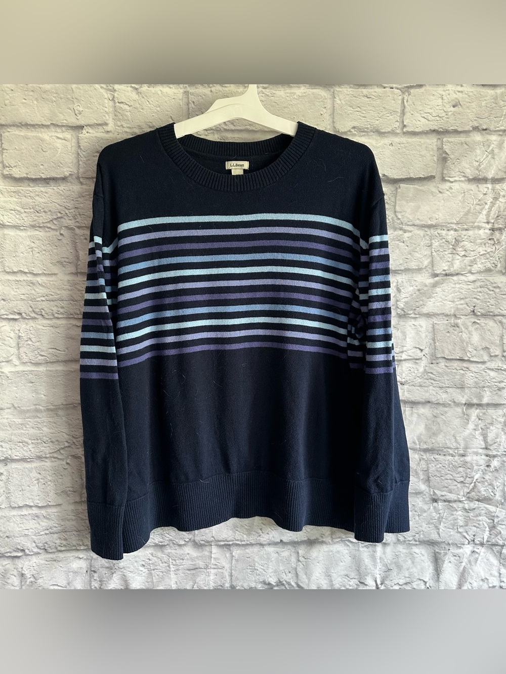 PREOWNED L.L. BEAN COTTON CASHMERE PLUS SIZE 2X WOMENS NAVY STRIPE SWEATER